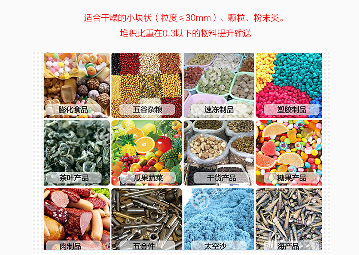 適合垂直提升粉末、顆粒及小塊狀物料